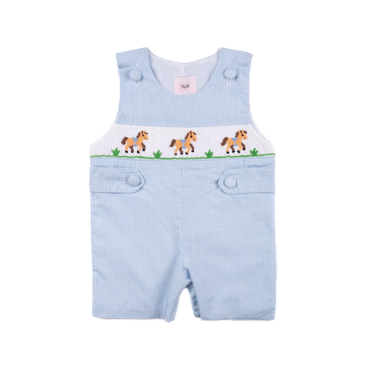 Shop Teeta Boys Henry Jon Jon - Green Gingham Smocked St. Pat's Clovers main image 1
