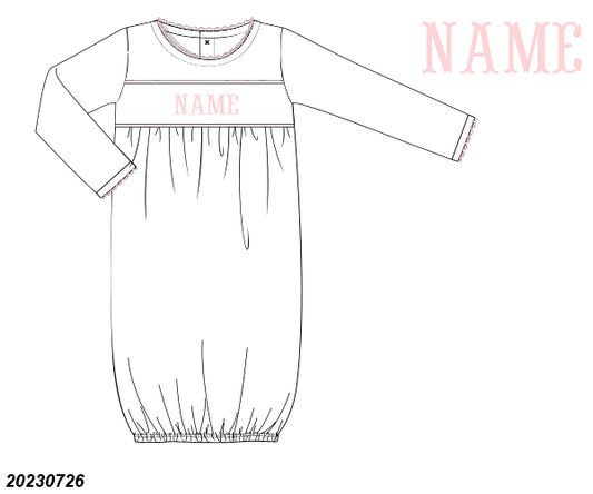 Personalized White w/ Pink Smocked Baby Gown