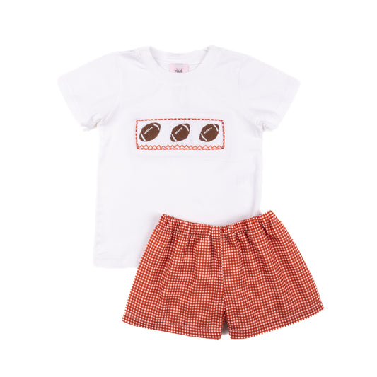 Burnt Orange Gingham Football - Wyatt Short Set