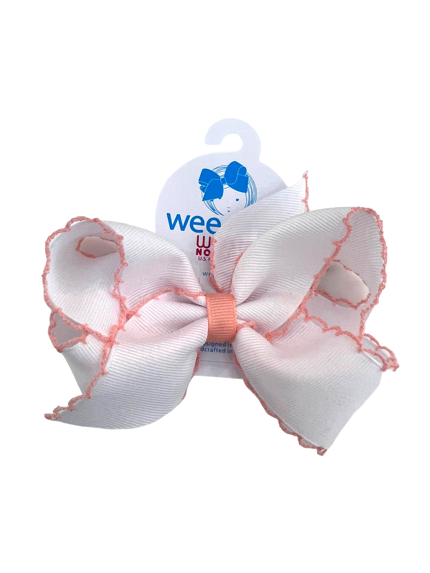 Medium moonstitch bow - White with peach - George & Co.