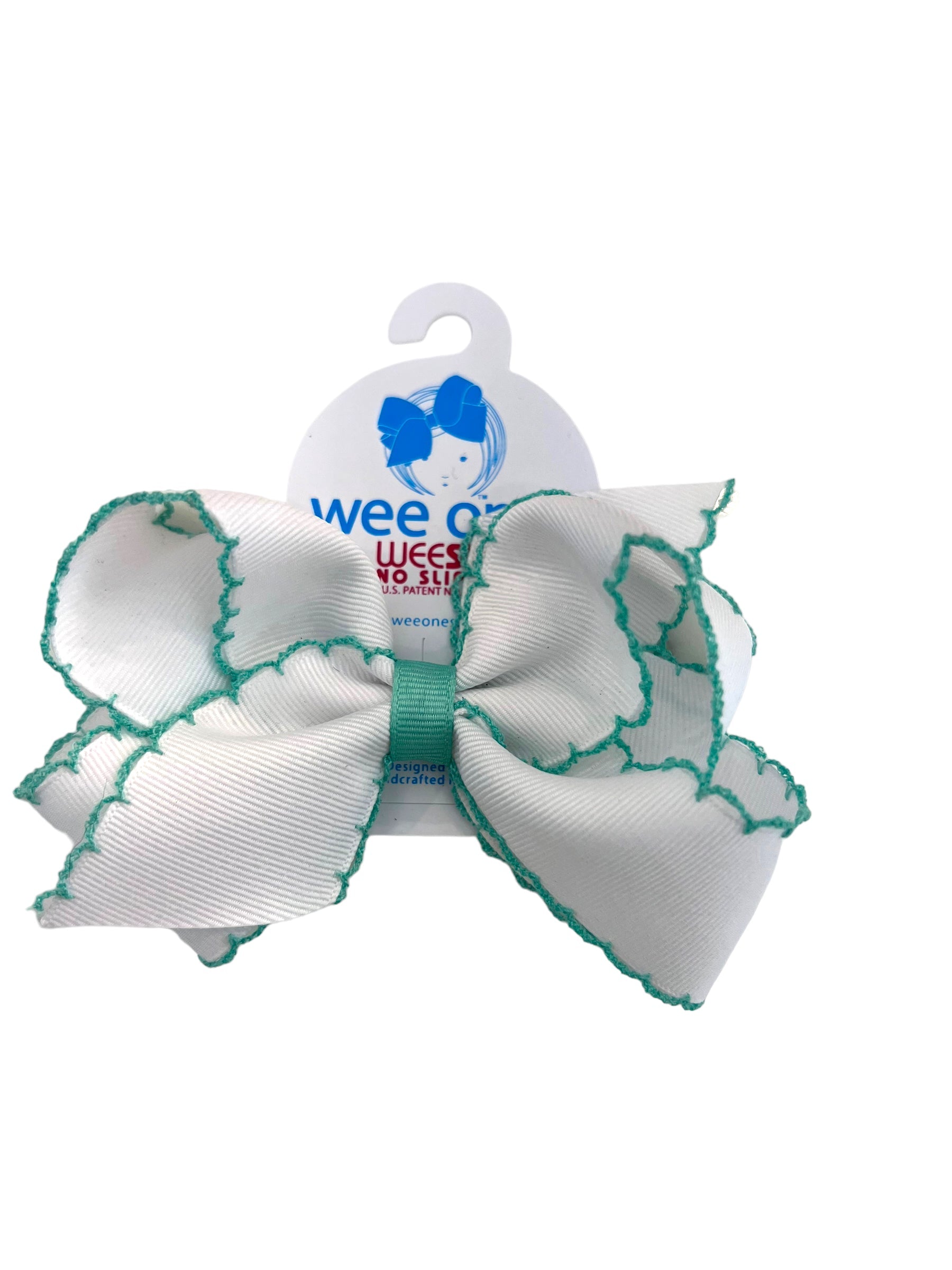 Medium moonstitch bow - white with green - George & Co.