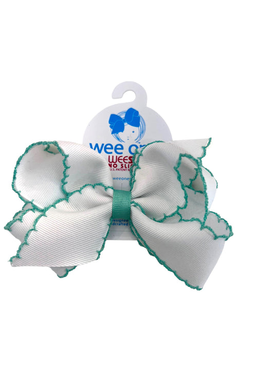 Medium moonstitch bow - white with green - George & Co.