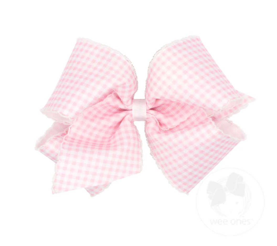 King Gingham Print Grosgrain Bow With Moonstitch Edge - pink - George & Co.