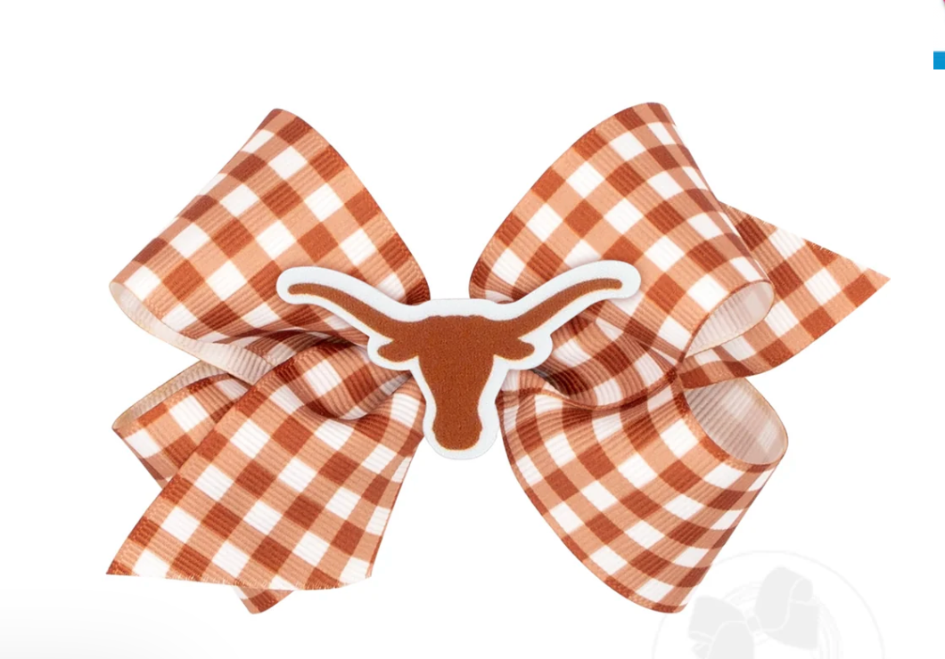 King University of Texas Gingham Hair Bow with Logo Patch