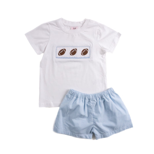 Football Blue Gingham - Wyatt Short Set