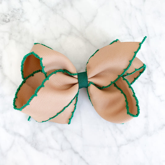 SMALL MOONSTITCH BOW - TAN WITH GREEN - Made by McNamara
