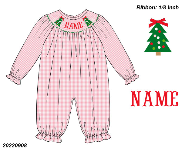 PERSONALIZED PINK GINGHAM CHRISTMAS TREE ROMPER PRE-ORDER
