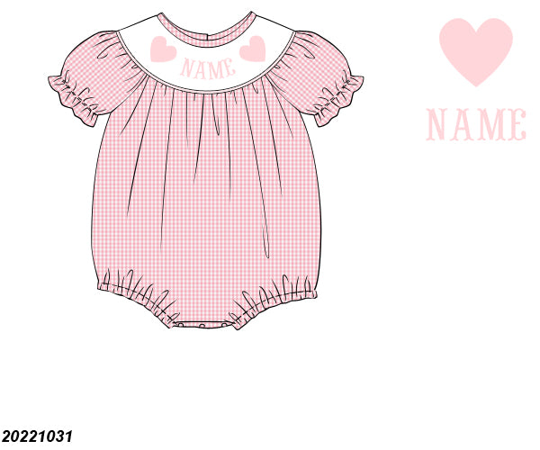 PINK GINGHAM HEART SHORT SLEEVE BUBBLE