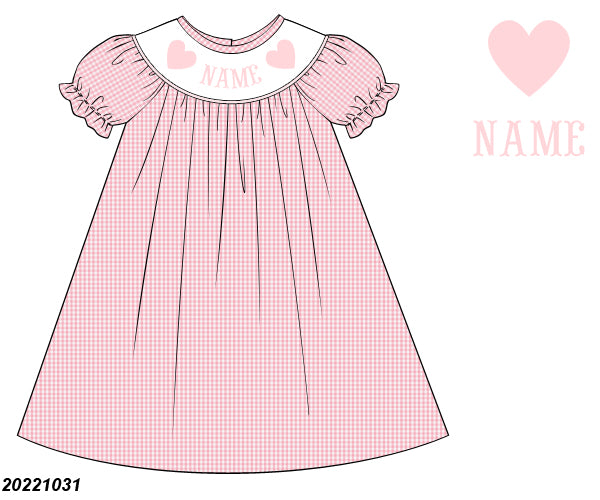 PINK GINGHAM HEART SHORT SLEEVE DRESS