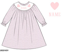 PINK SEERSUCKER HEART LONG SLEEVE DRESS