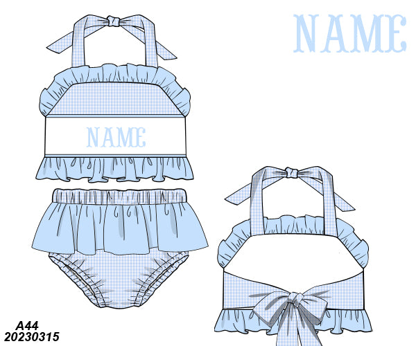 PERSONALIZED BLUE GINGHAM SWIMSUIT TWO PIECE PRE-ORDER