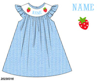 PERSONALIZED BLUE SS STRAWBERRY DRESS PRE-ORDER