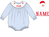 PERSONALIZED BLUE GINGHAM LONG SLEEVE SANTA BUBBLE PRE-ORDER