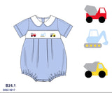 Blue Gingham Construction Truck Bubble